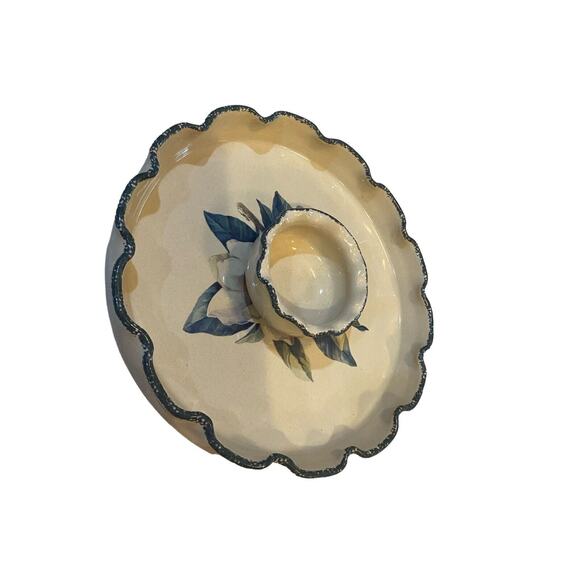 2002 Home and Garden Party floral pattern stoneware chip platter and dip bowl - Picture 2 of 5